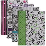 emraw simply black & white notebook spiral with 60 sheets of wide ruled white paper - set includes: green, purple, pink & turquoise covers (4 pack)