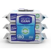 Nice n Clean Flushable Wipes, 3 packs of 60 wipes, 180 wipes total
