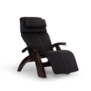 Human Touch PC-420 Classic Manual PLUS Perfect Chair Series 2 Power Recline Dark Walnut Wood Base Zero-Gravity Recliner - Black Top-Grain Leather